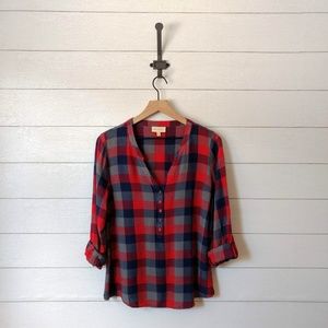 ModCloth Plaid Button Front Tunic Top Large